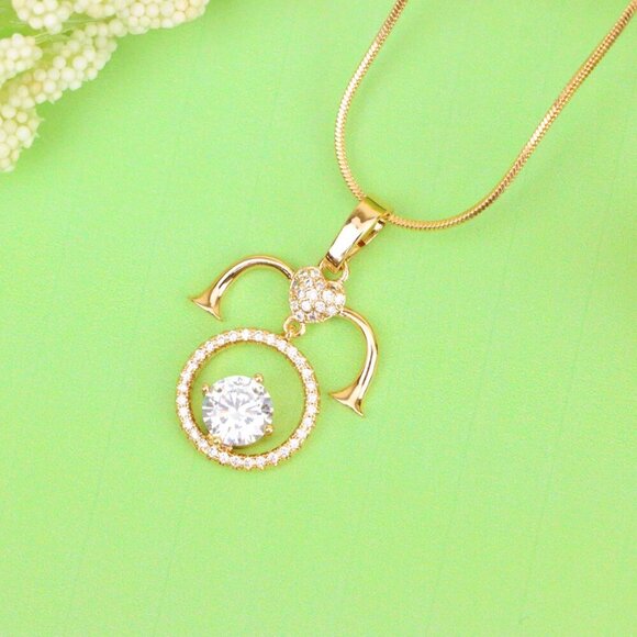 "Rose Gold Aries Zodiac Pendant with Shimmering CZ and Horn Motif, XPPT1545 - Picture 3 of 13